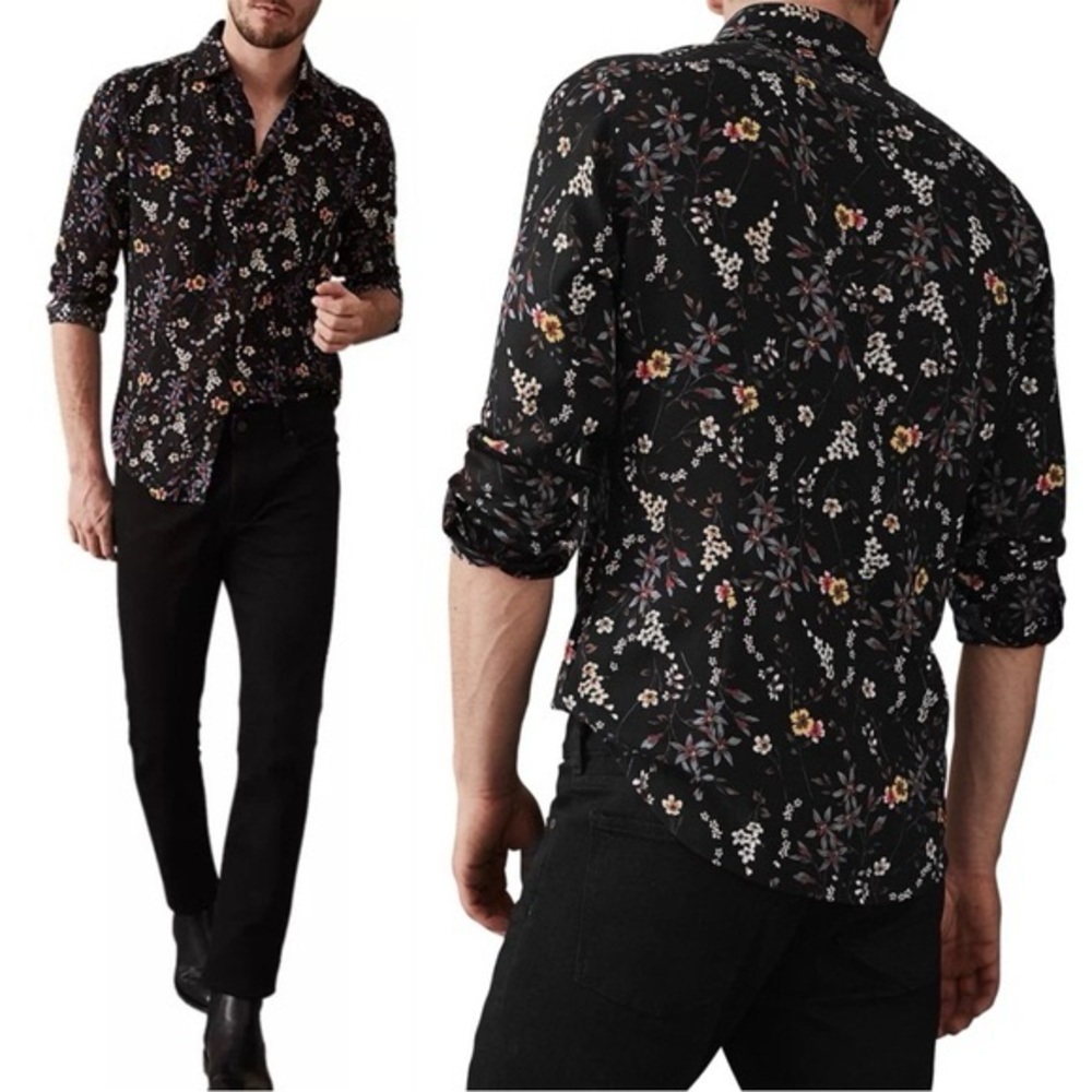 Reiss Men’s Fino Floral long sleeve button shirt- XL slim fit